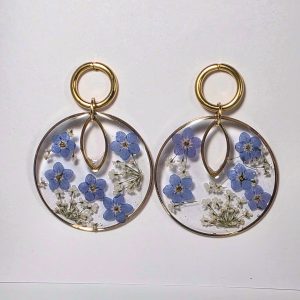 Oval Bloom Hoop Earrings – Steel Blue/Gold