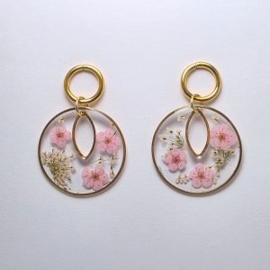Oval Bloom Hoop Earrings – White, Pink/Gold