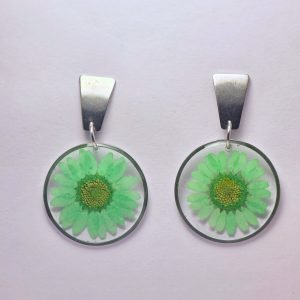 Big Flower Earrings – Light Green/Silver