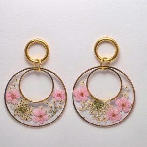 Bloom Halo Hoop Earrings – White, Pink/Gold