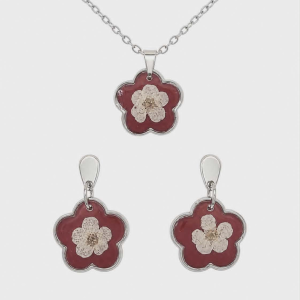 Real Pressed Flower Earring & Necklace Set (Style 14)