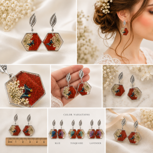 Real Pressed Flower Earring & Necklace Set (Style 15)