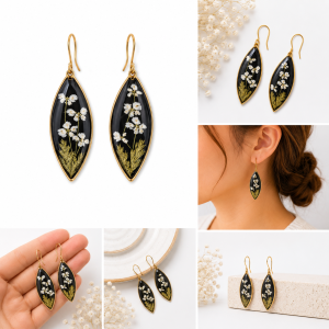 Real Pressed Flower Earring & Necklace Set (Style 16)