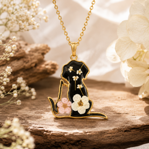 Cat & Dog Pressed Flower Necklace (Style 39)