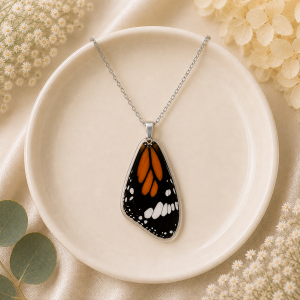 Style #10 Real Butterfly Wings Necklace (Monarch butterfly Danaus Plexippus)