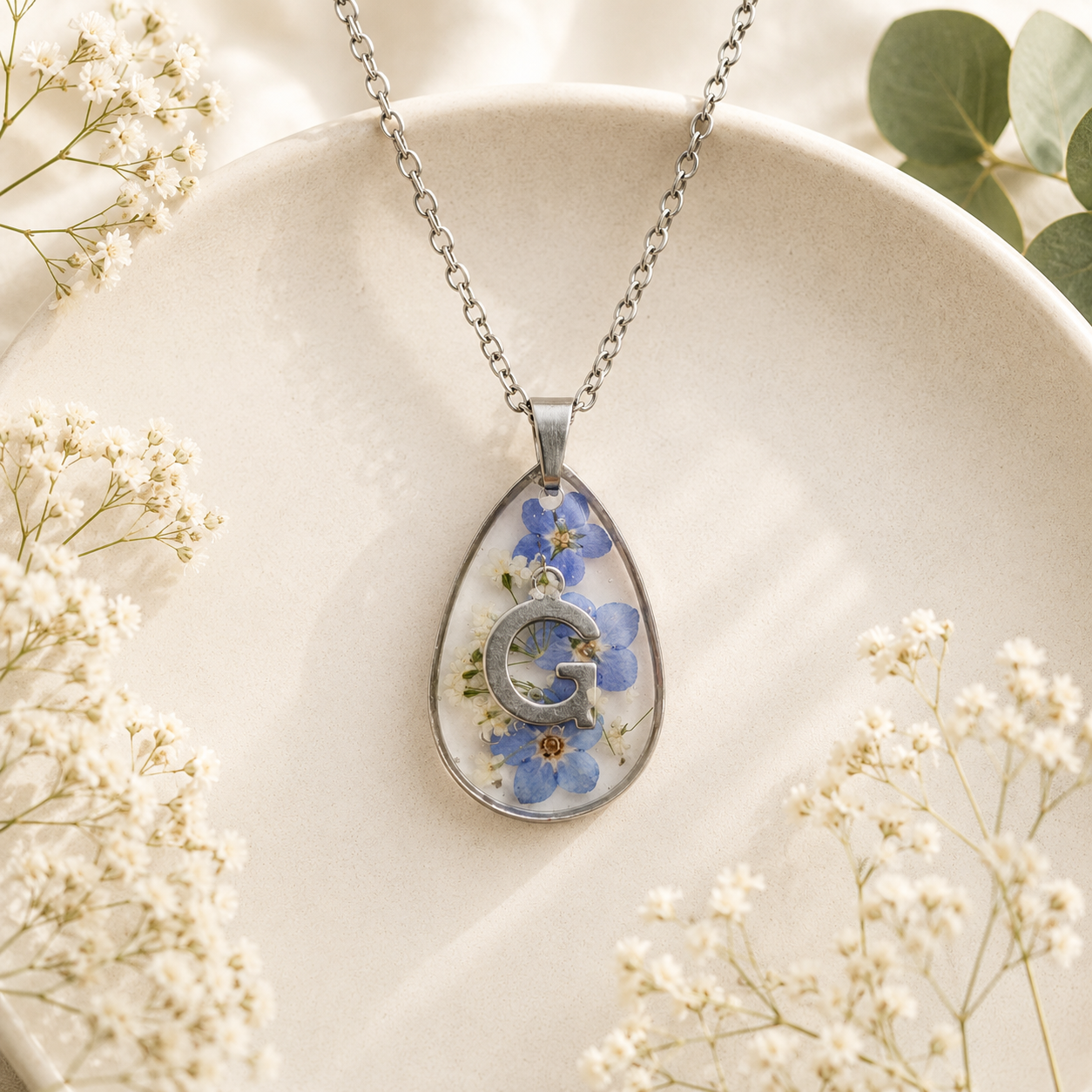 Real Pressed Flower Necklace (Style 100E)