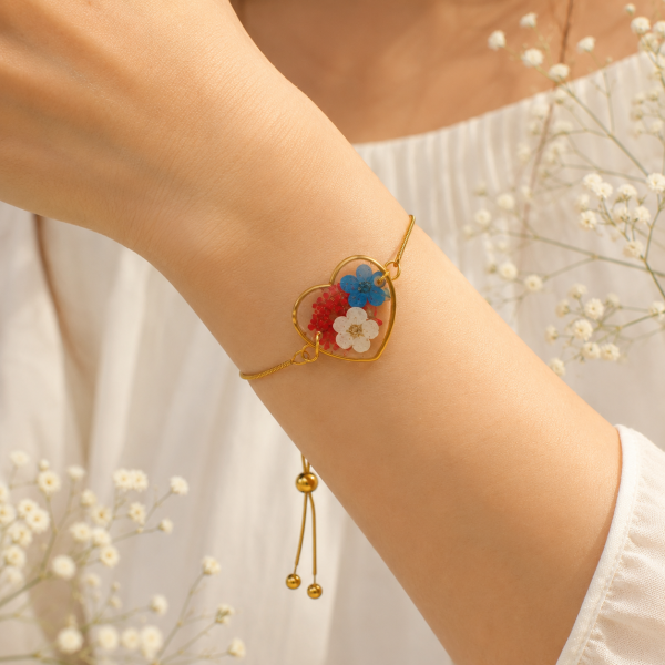 Gold Real Pressed Flower Bracelet (Style 109A)