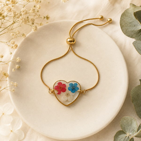Gold Real Pressed Flower Bracelet (Style 109B)