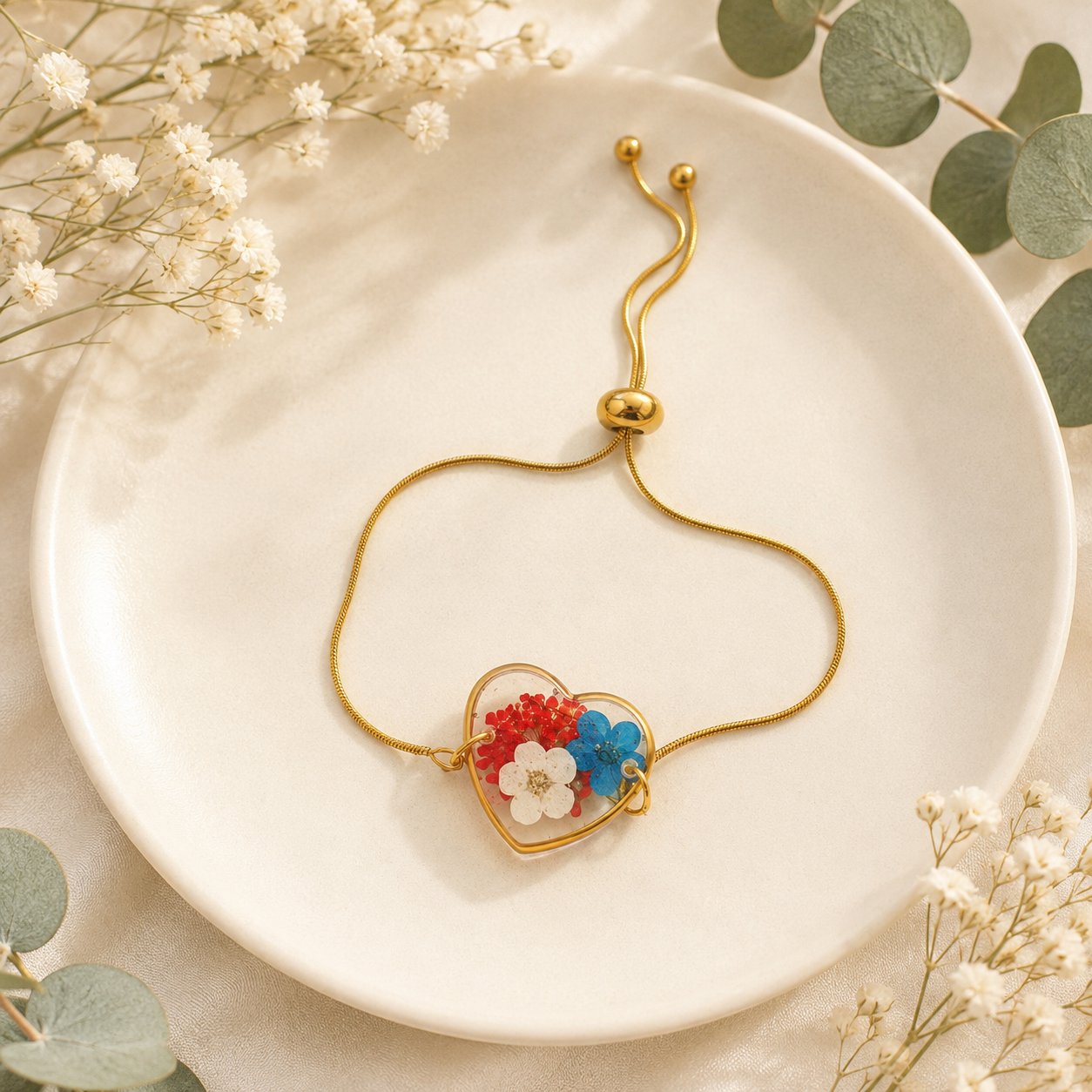 Gold Real Pressed Flower Bracelet (Style 109)