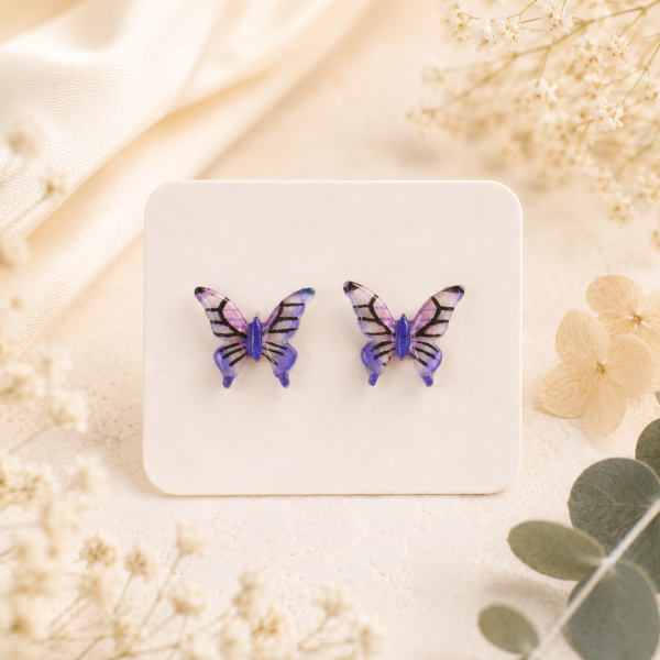 Green Yellow Butterfly Real Pressed Flower Earrings (Style 110A)