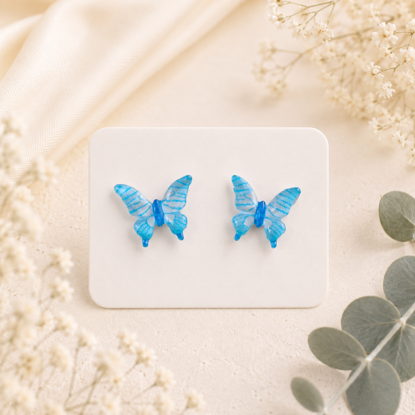 White Black Butterfly Real Pressed Flower Earrings (Style 110)