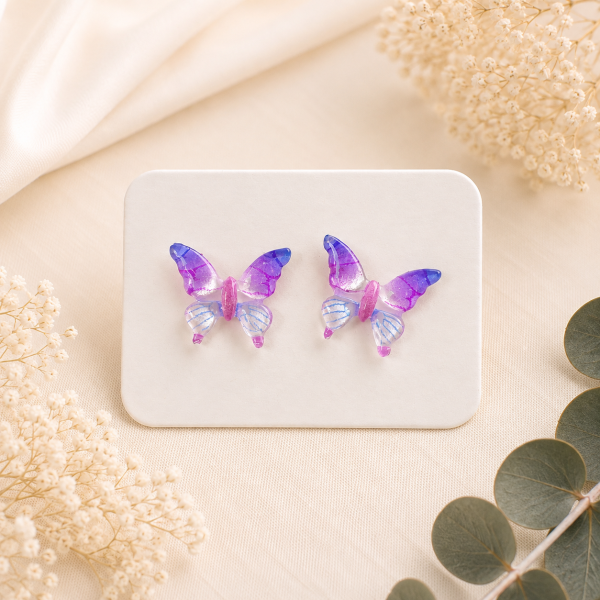 Butterfly Real Pressed Flower Earrings (Style 110G)