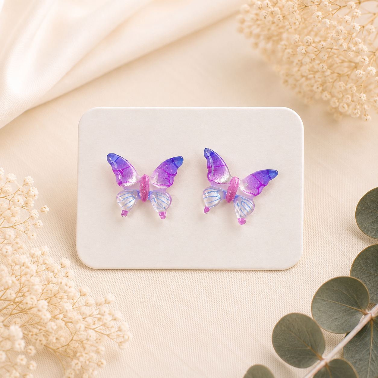 Butterfly Real Pressed Flower Earrings (Style 110G)