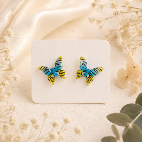 White Black Butterfly Real Pressed Flower Earrings (Style 110)