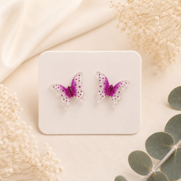 White Black Butterfly Real Pressed Flower Earrings (Style 110)