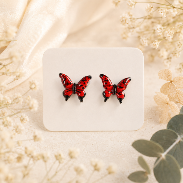 White Black Butterfly Real Pressed Flower Earrings (Style 110)