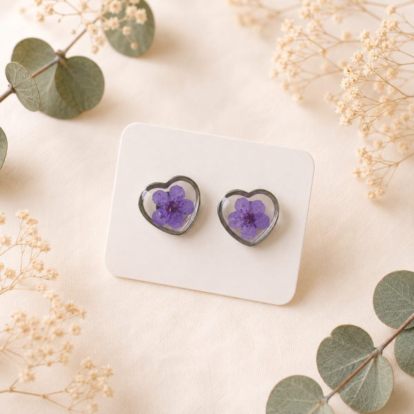 Purple Real Pressed Flower Earrings (Style 111A)