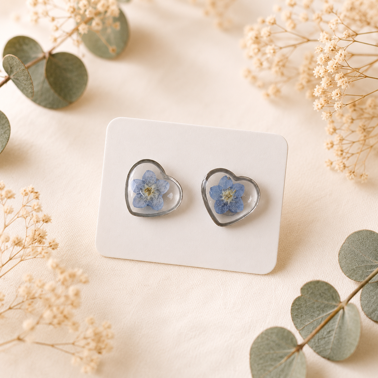 Forget Me Not Real Pressed Flower Earrings (Style 111B)