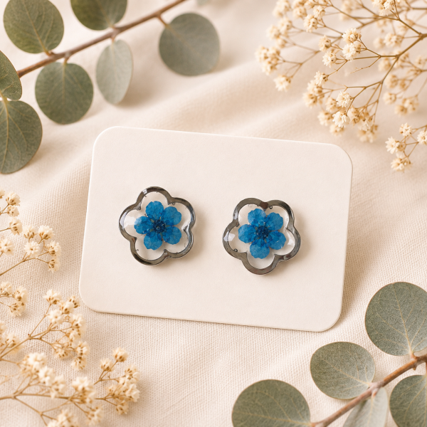 Blue Real Pressed Flower Earrings (Style 111)