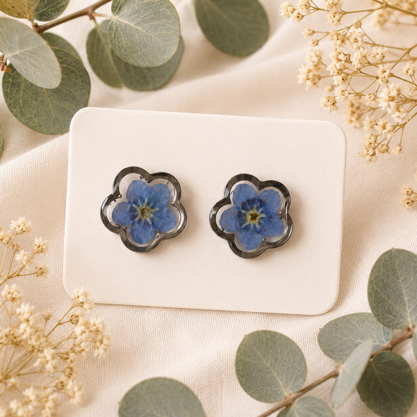 Blue Real Pressed Flower Earrings (Style 111)