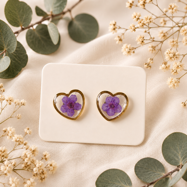 Blue Real Pressed Flower Earrings (Style 111)