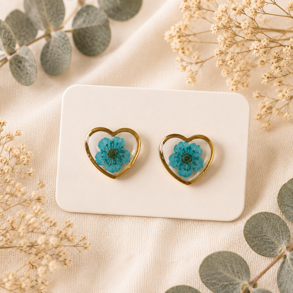 Blue Real Pressed Flower Earrings (Style 111)