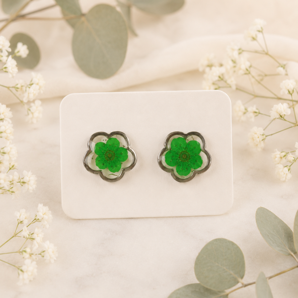 Blue Real Pressed Flower Earrings (Style 111)
