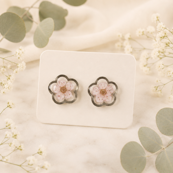 Blue Real Pressed Flower Earrings (Style 111)