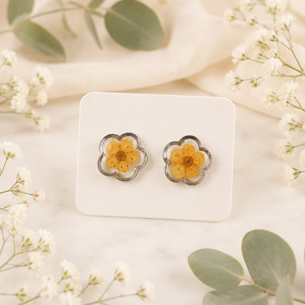 Blue Real Pressed Flower Earrings (Style 111)