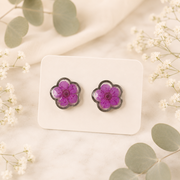 Blue Real Pressed Flower Earrings (Style 111)