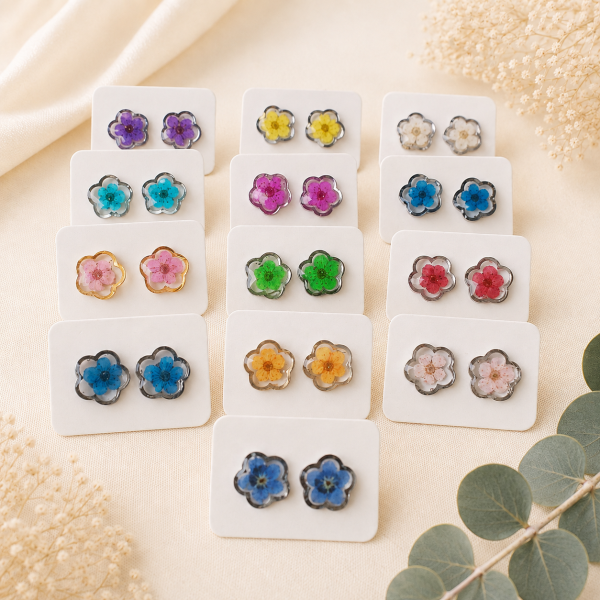 Blue Real Pressed Flower Earrings (Style 111)