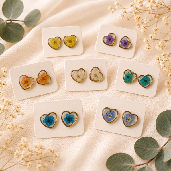 Blue Real Pressed Flower Earrings (Style 111)