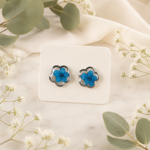 Blue Real Pressed Flower Earrings (Style 111)