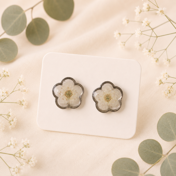 Blue Real Pressed Flower Earrings (Style 111)