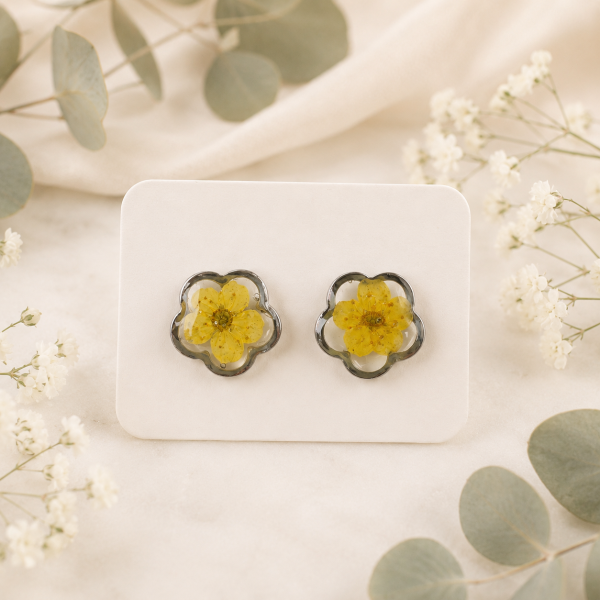 Blue Real Pressed Flower Earrings (Style 111)