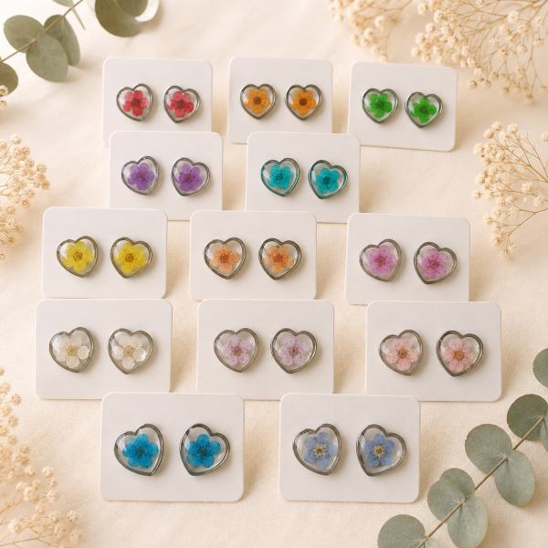 Purple Real Pressed Flower Earrings (Style 111A)