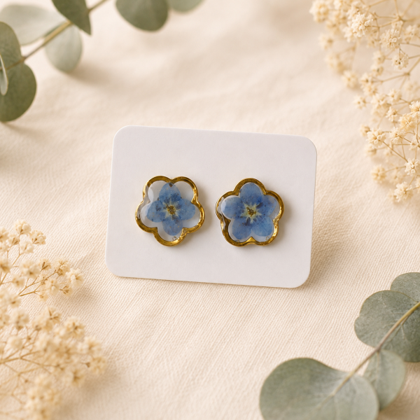 Gold Real Pressed Flower Earrings (Style 112)