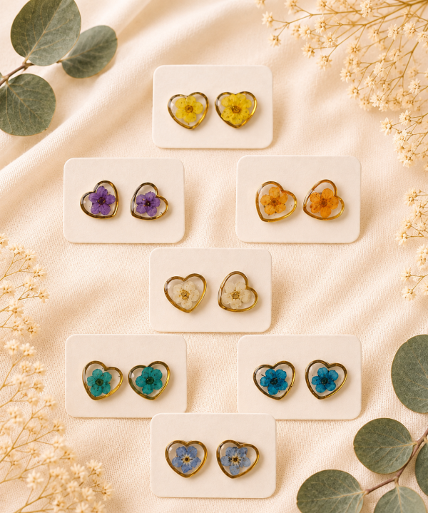 Gold Real Pressed Flower Earrings (Style 112)