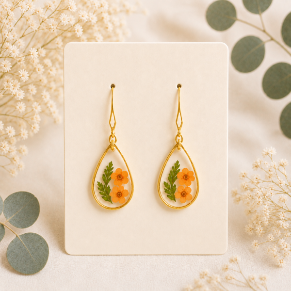 Dark Pink Real Pressed Flower Earrings (Style 128)
