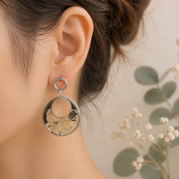 Hydrangea Real Pressed Flower Earrings (Style 131)