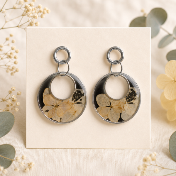 Hydrangea Real Pressed Flower Earrings (Style 131)