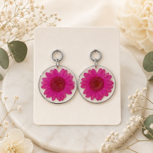 Daisy Butterfly Real Pressed Flower Earrings (Style 134A)