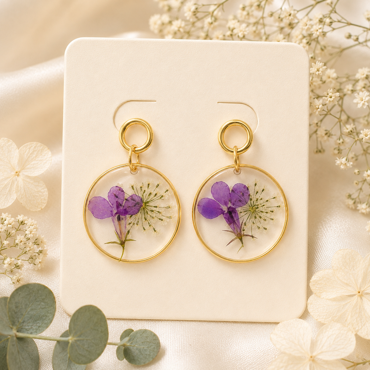 Real Pressed Flower Earrings (Style 136G)