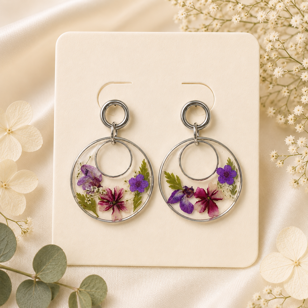 Real Pressed Flower Earrings (Style 137A)