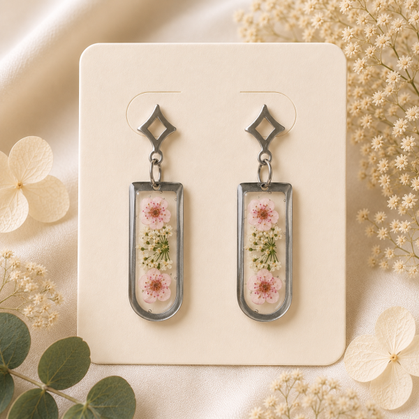 Black Real Pressed Flower Earrings (Style 139)