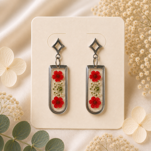 Black Real Pressed Flower Earrings (Style 139)