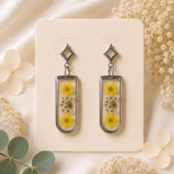 Black Real Pressed Flower Earrings (Style 139)