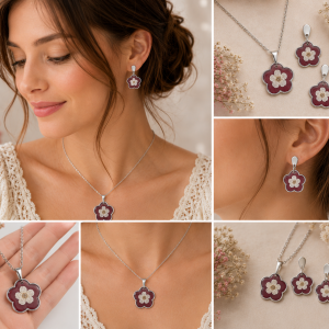 Real Pressed Flower Earrings & Necklace Set (Style 13A)