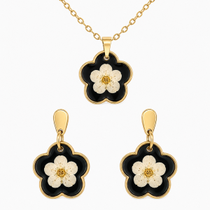 Real Pressed Flower Earrings & Necklace Set (Style 13C)