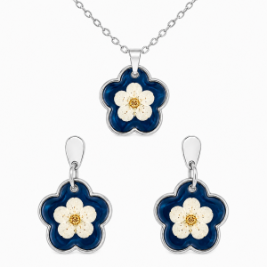 Real Pressed Flower Earrings & Necklace Set (Style 13E)